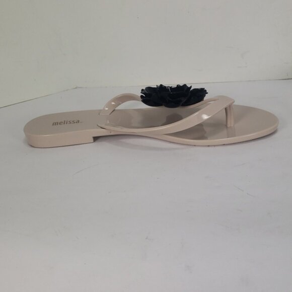 NEW MELISSA HARMONIC BLACK FLOWER BEIGE JELLY FLIP FLOP THONG SANDALS WOMEN'S 7 - Picture 5 of 15